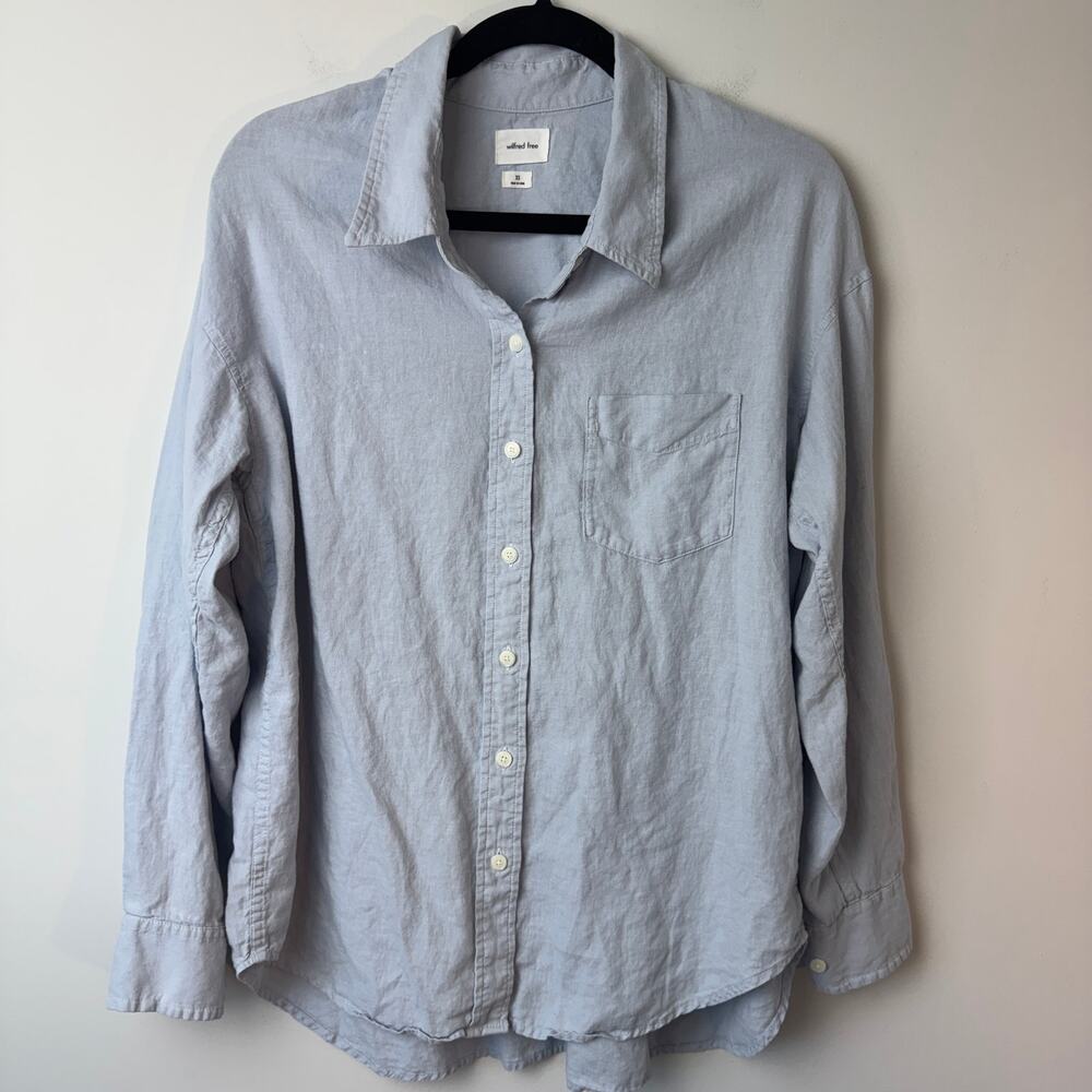 Aritzia Wilfred Free Women's Relaxed Blue Linen Blend Long Sleeve XS
